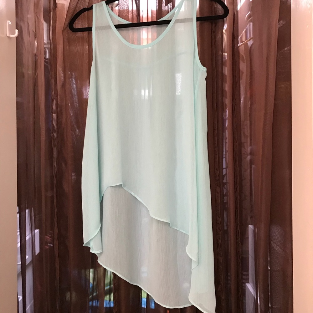 SHEER Asymmetrical Mint Top. NWOT